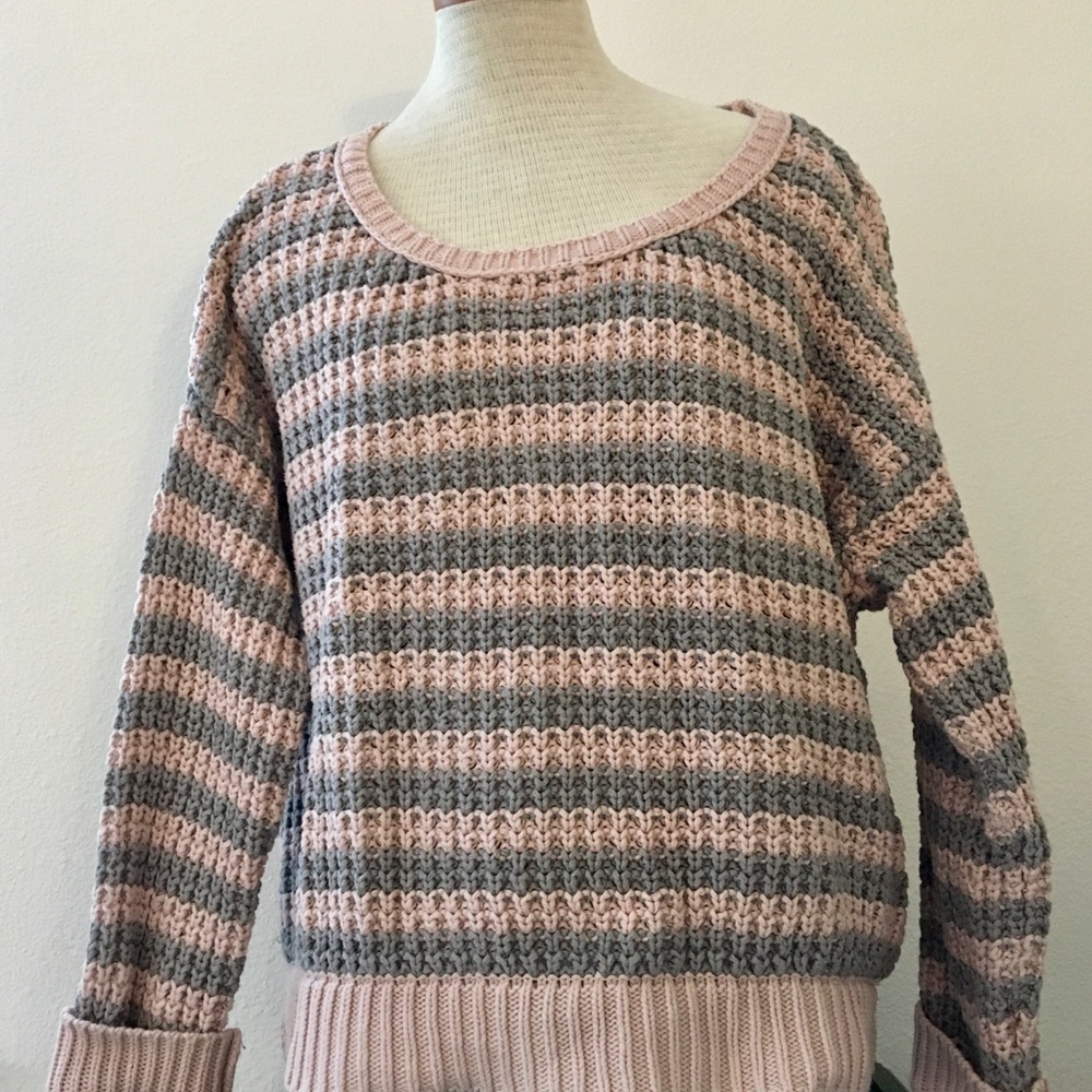 Free People Pink and Grey Chunk Sweater